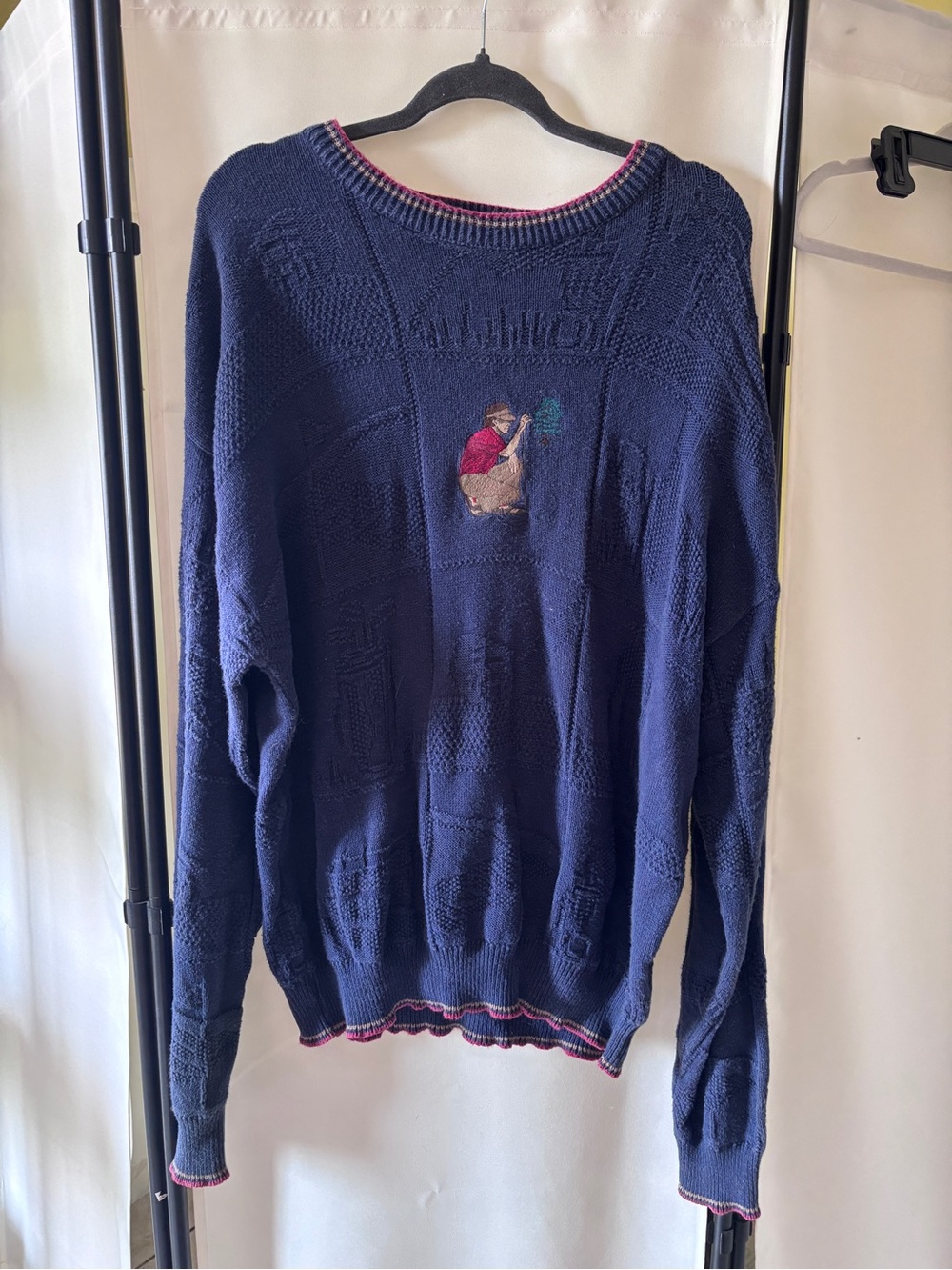 Vintage Isle of Cotton Navy Knit Grandpa Golf Sweater